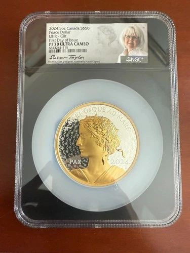 2024 5oz Canada S$50 Peace Dollar UHR-Gilt FDOI NGC PF70 Ultra Cameo