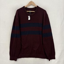 Gap Mainstay Crew Sweater Mens 2XL Red Navy Striped Cotton Knit Pullover NWT