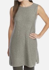 Eileen Fisher Petites 2/4 Ash Gray Tunic Layering Top Tencel Merino Wool Spring