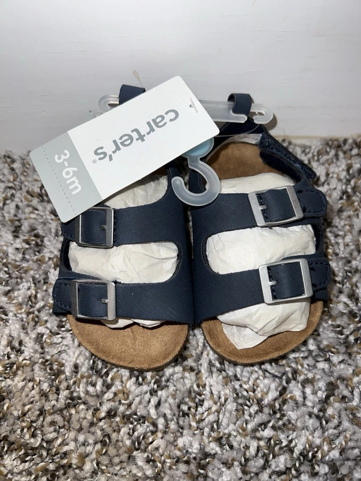 Sandalias Carters Bebé 3-6 Meses Azul Marino Y Marrón Correas Zapatilla ZapatoNiños Niñas Nuevas Foto 2 de 4