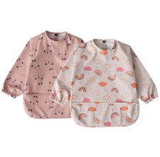 Waterproof Baby Bibs,Infant Long Sleeve Feeding Bib With Food Catcher,Easy Cl...