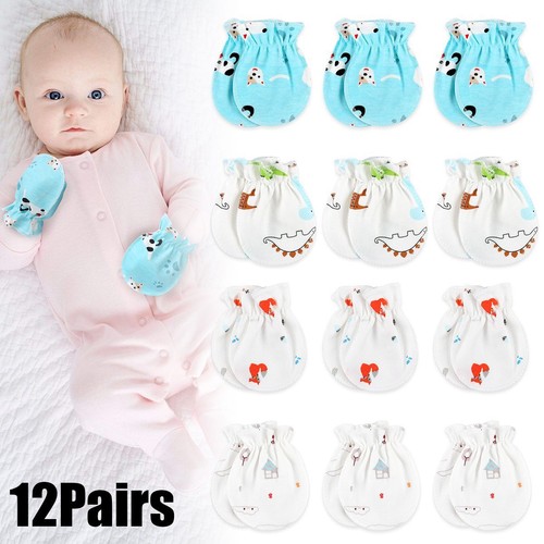 12pairs/set Baby Mittens Infant Toddler Gloves No Scratch Mittens Cotton Gloves