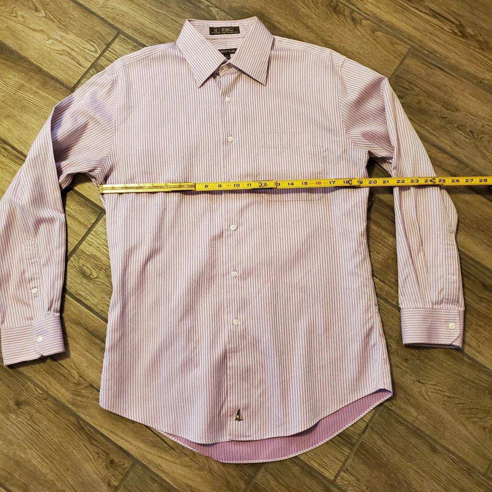 Camisa de vestir Nordstrom púrpura a rayas para hombre 15,5-32/33" cuello extendido bolsillo  Foto 3 de 4