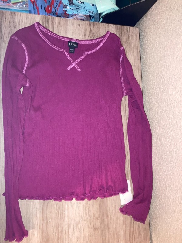 Art Class Raspberry Dark Pink Large 10-12 Long Sleeve Ribbed Cotton Blend V Neck
