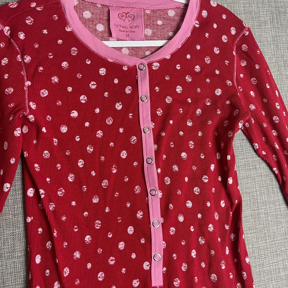 Jersey Victorias Secret Mujer Mediano Rojo Rosa Waffle Largo John Mameluco Uno Y2K Foto 2 de 4