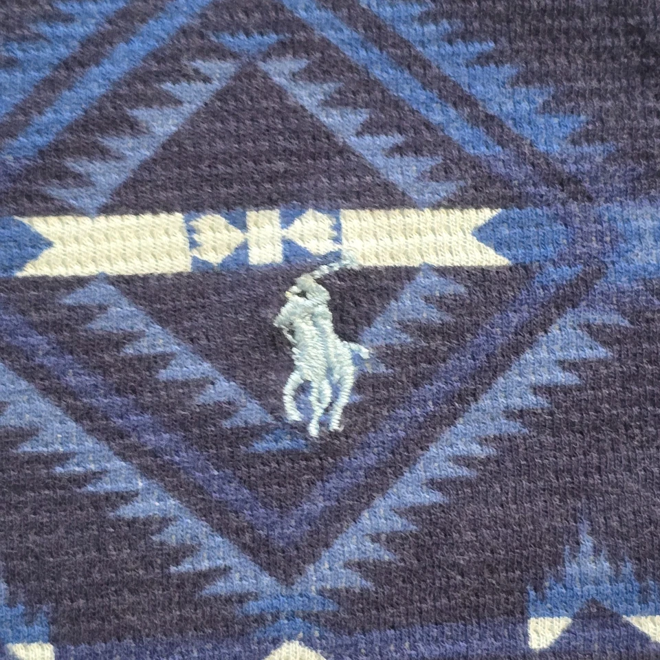 Camisa Polo Ralph Lauren Para Hombres Grande Azul Azteca Térmica Cuello Redondo Pullover Algodón Foto 4 de 4