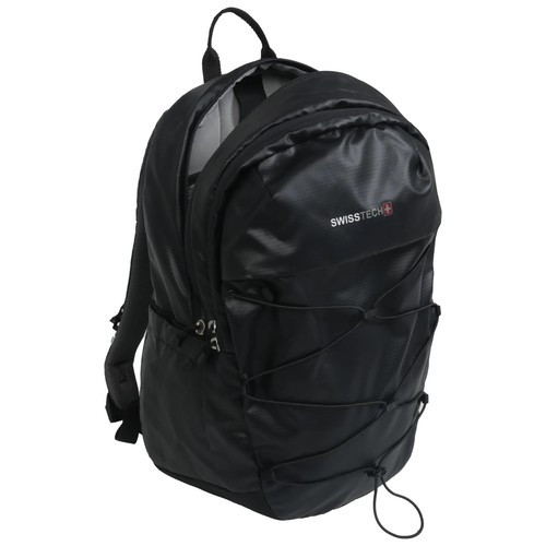 Swiss Tech Unisex Bungee 20 Liter Backpack for School or Work, Black, Ripstop