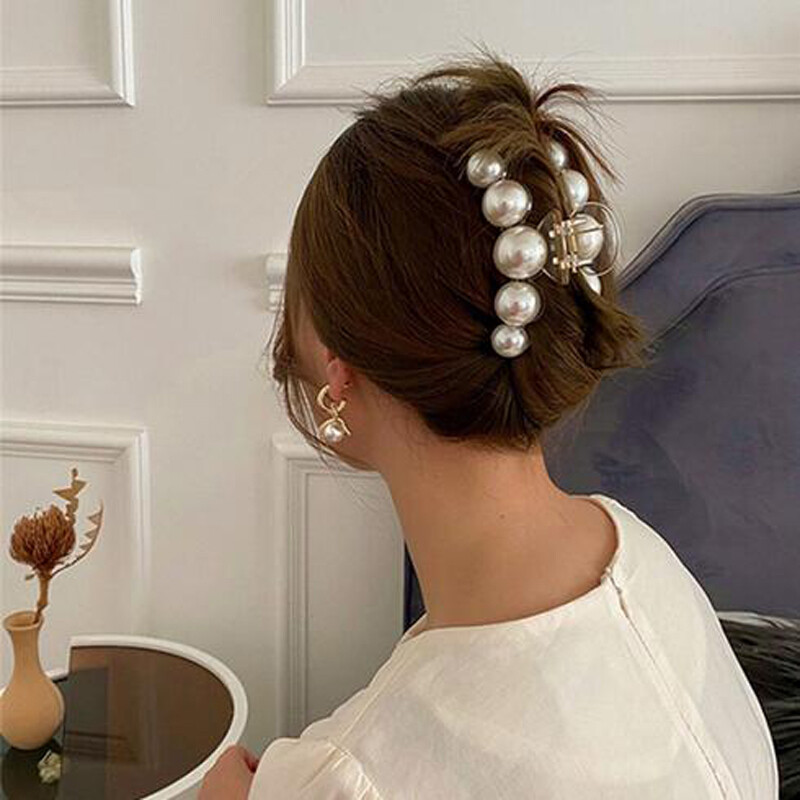 Big Pearls Acrylic Hair Claw Large Size Vintage Hair Clip 