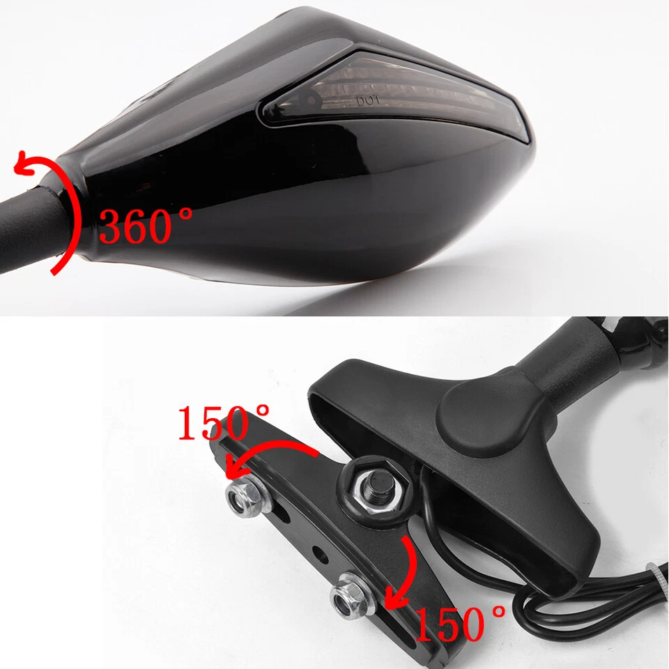 For Kawasaki Ninja ZX12R ZX10R ZX9R ZX6R Motorcycle LED Turn Signals Mirrors DMS - Image 4 of 4