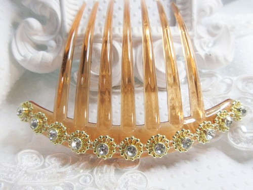 Aztec Circles Gold tone Crystal French Hair Comb handmade - Picture 9 of 12