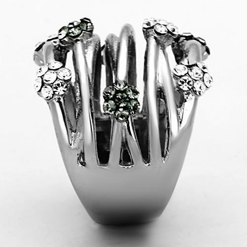 Flower ring black white wide cubic zirconia stainless steel womens - Picture 4 of 4