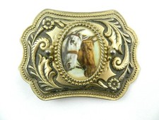 Vintage Two Horse Belt Buckle Brass Baro Embossed