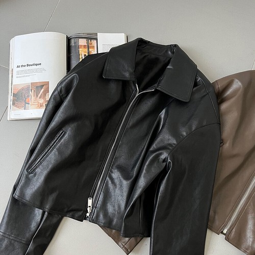 Retro Leather Coat Women Autumn Artificial Leather Jacket Motorcycle Short Coat - Picture 17 of 20