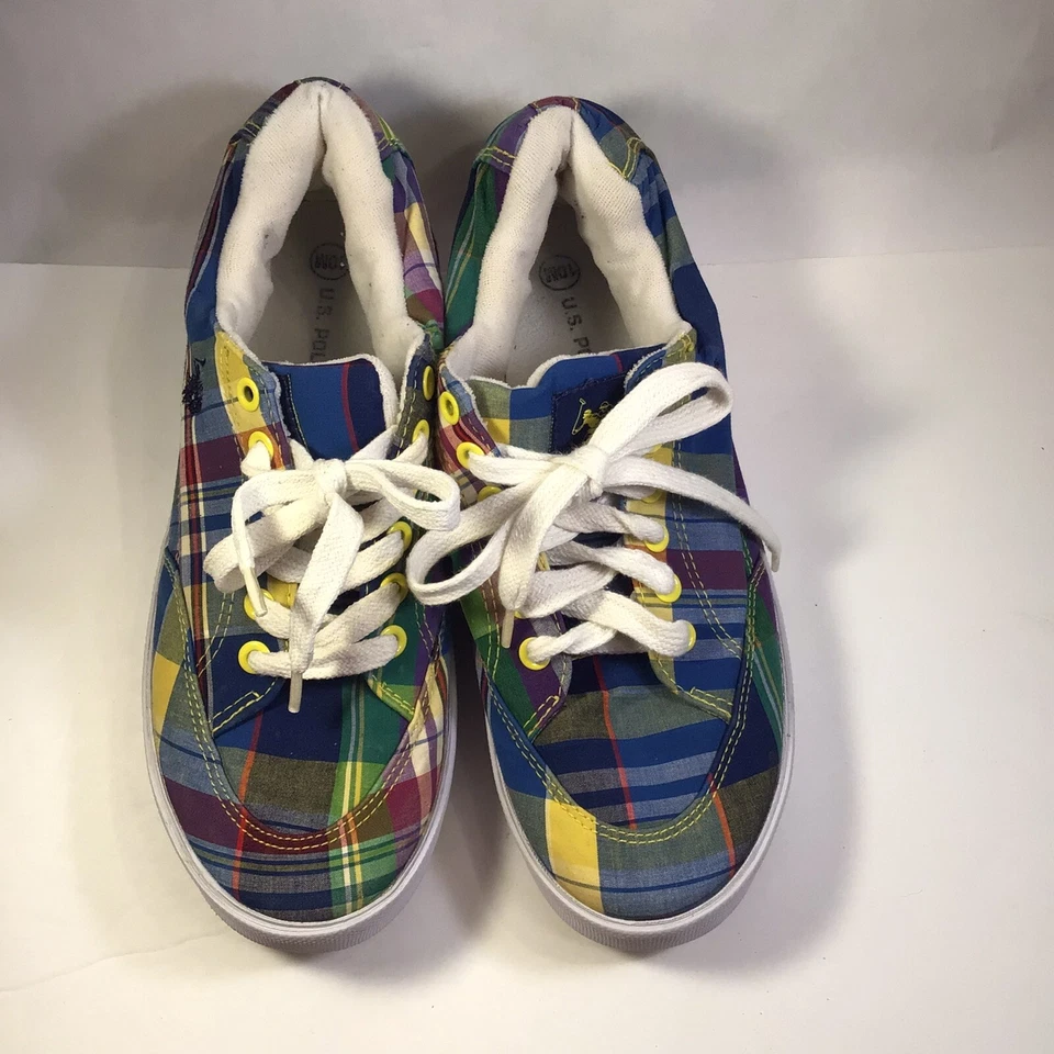 Tênis da moda feminino polo Assn tamanho 10 multicolorido tecido xadrez EUA - Imagem 3 de 4