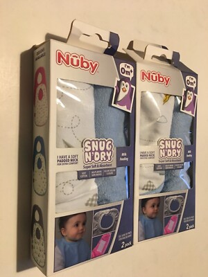 2x Pack Neu Nuby Snug n Dry Bio Baumwolle Lätzchen 2er Pack - 0m+ - Blau Mix