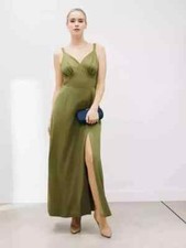 John Lewis Satin Slip Maxi Dress OLive Green Size UK 12