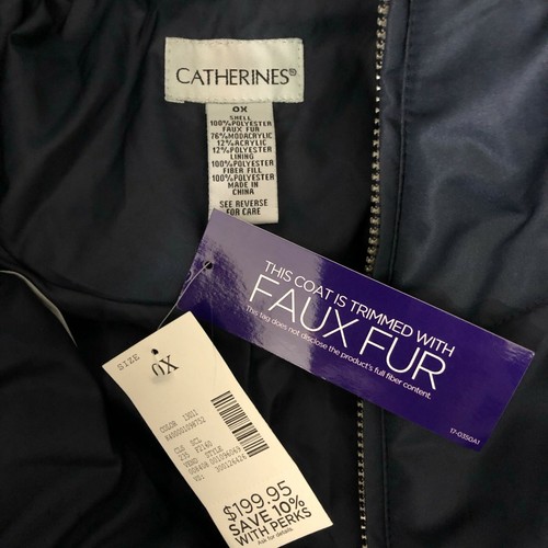 Catherines Womens Puffer Coat Hooded Faux Fur Trim Pockets Zip Navy Blue Size 0X - Picture 3 of 5