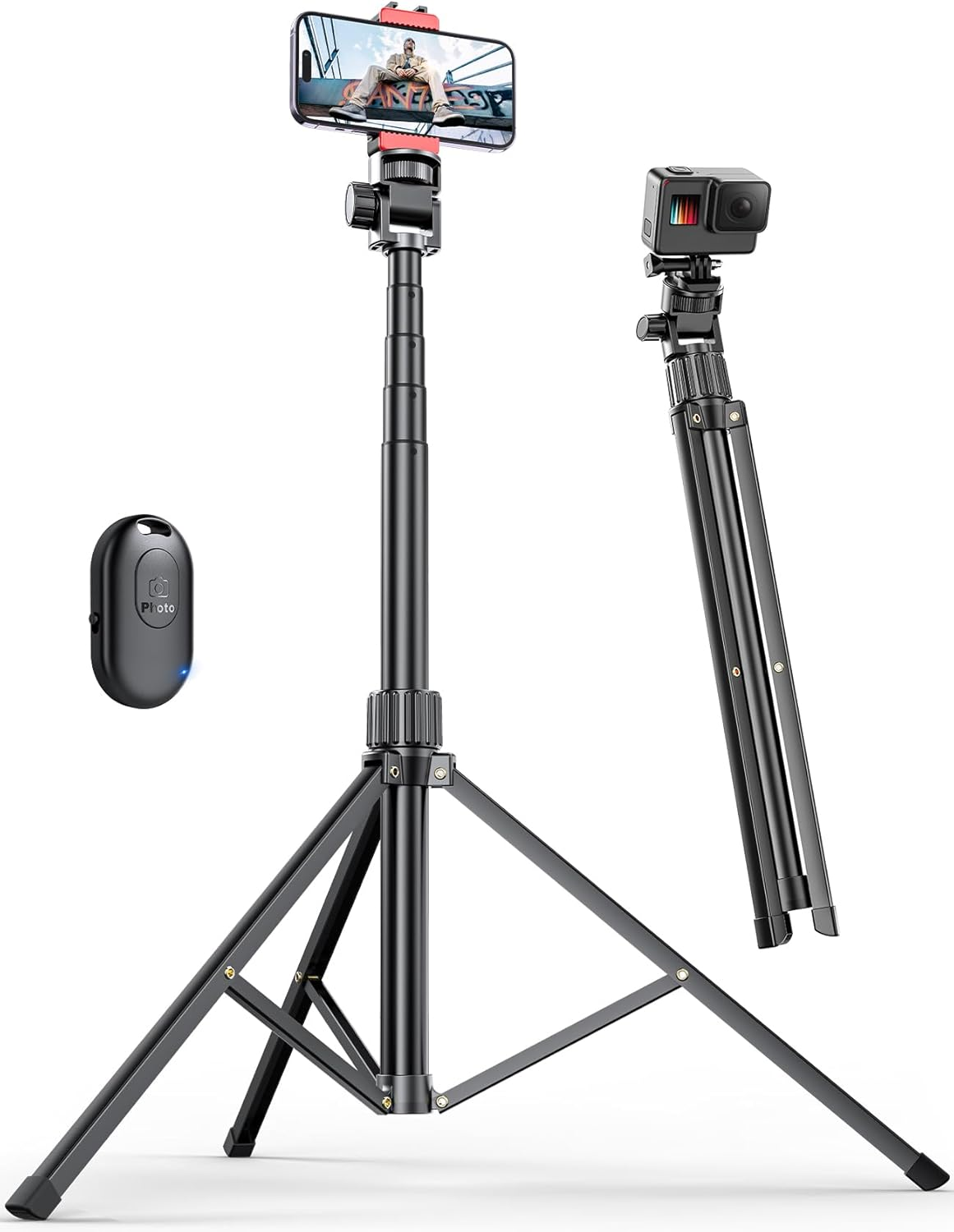 71'' Phone Tripod Stand, Extendable Reinforced Aluminum Phone Stand with Wireles
