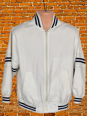VINTAGE HERREN GRÖßE UK SMALL WEISS REISSVERSCHLUSS LEICHTE BOMBERJACKE MANTEL BAUMWOLLMISCHUNG