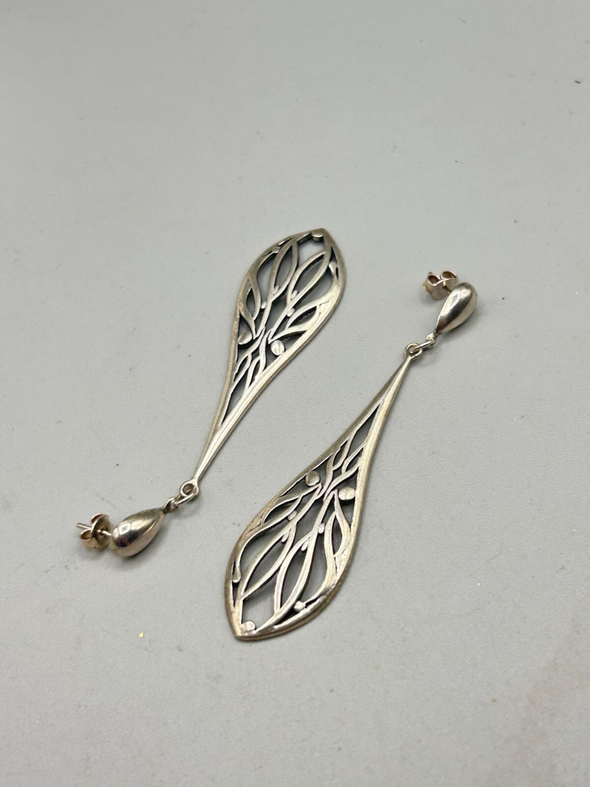 Sterling Silver Dangles Earrings Openwork Pierced… - image 7