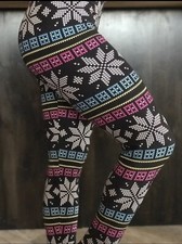 Buttery Soft Christmas Mosaic Snowflake Leggings One Size S M L Holiday Snow OS