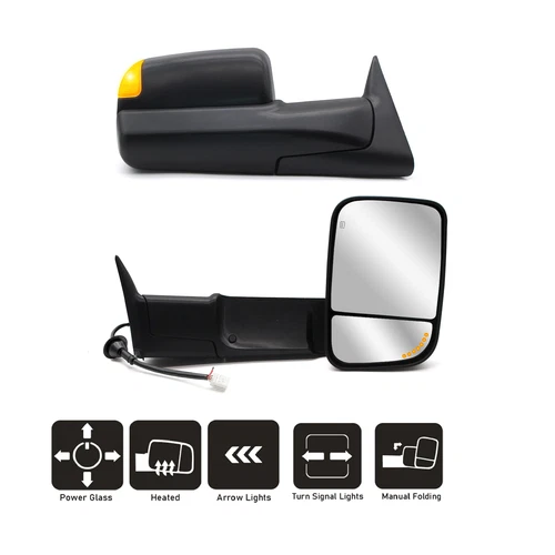 Pair Towing Mirrors Fit 1998-2001 Dodge Ram 1500 2500 3500 Power Heated Signal