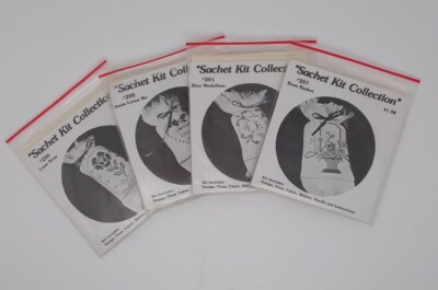 Lot of 4 Sachet Cross Stitch Kit Flower Medallion Vintage NIP Stocking Stuffer