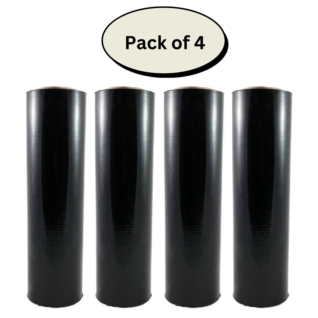 Black Stretch Wrap Film 18" x 1500 FT 90 Gauge Heavy Duty Pallet Wrap 4 Rolls