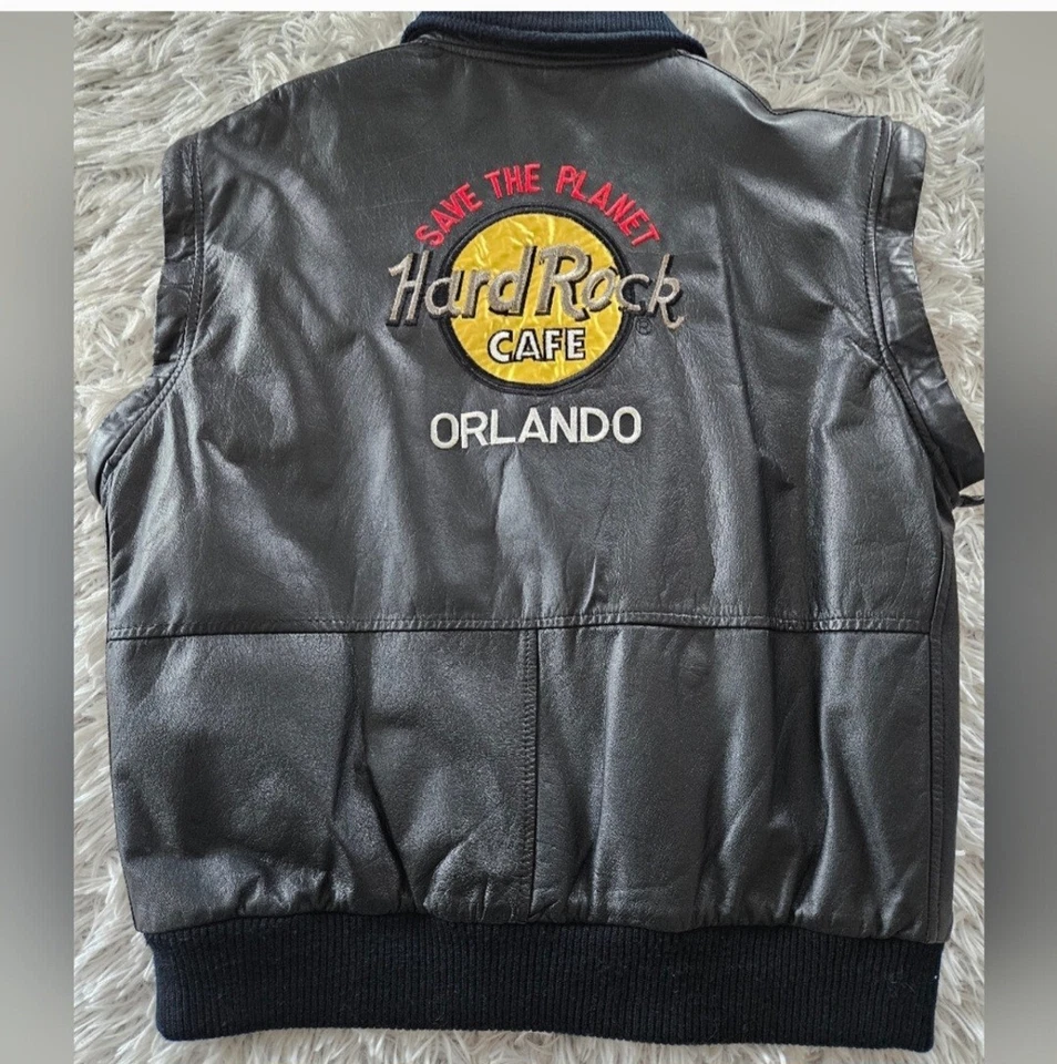 Vintage Hard Rock Cafe Orlando Leather Jacket Convert to Vest Womens Small Black - Image 2 of 4