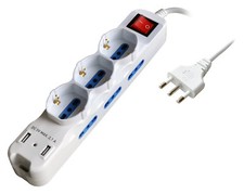 Techly Multipresa 6 Posti Italiana Bipasso con 2 Prese USB Bianca