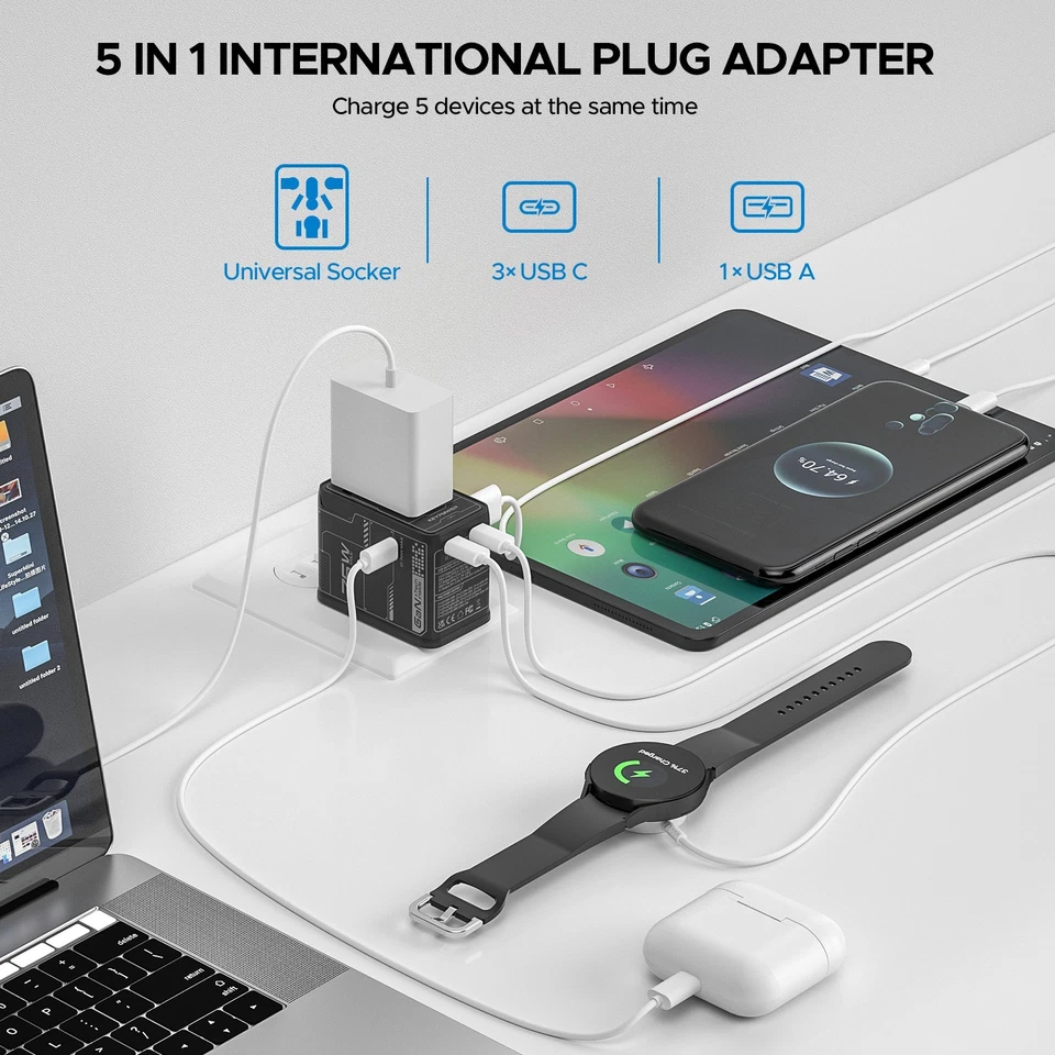 75W Universal Travel Adapter, with 3 USB C and 1 USB A Charging Station - Image 4 of 4
