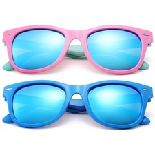 Kids Sunglasses Age 4-12, 2 Pack Girls Boys Polarized TPEE Rubber Flexible Sh...