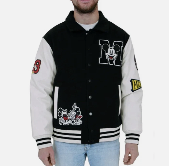 Disney Mickey Mouse Letterman Logo Men/Women Varsity Jacket Black