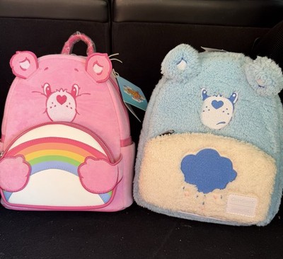 Care Bear Loungefly  Backpack Set Pink Blue Cartoon Adjustable Strap