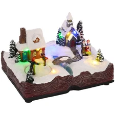 HOMCOM Christmas Village on an Open Bible with LED Lights and Music, Lighted Mus