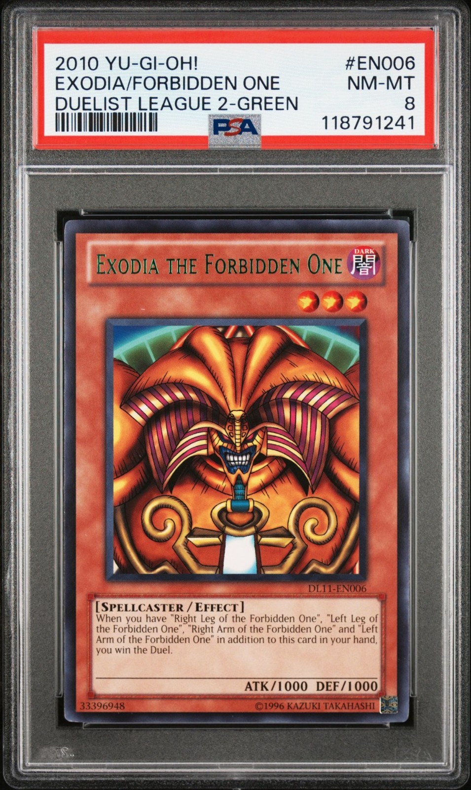 Exodia the Forbidden One DL11-EN006 YuGiOh Duelist League 2 trading card — raw and PSA graded price guide