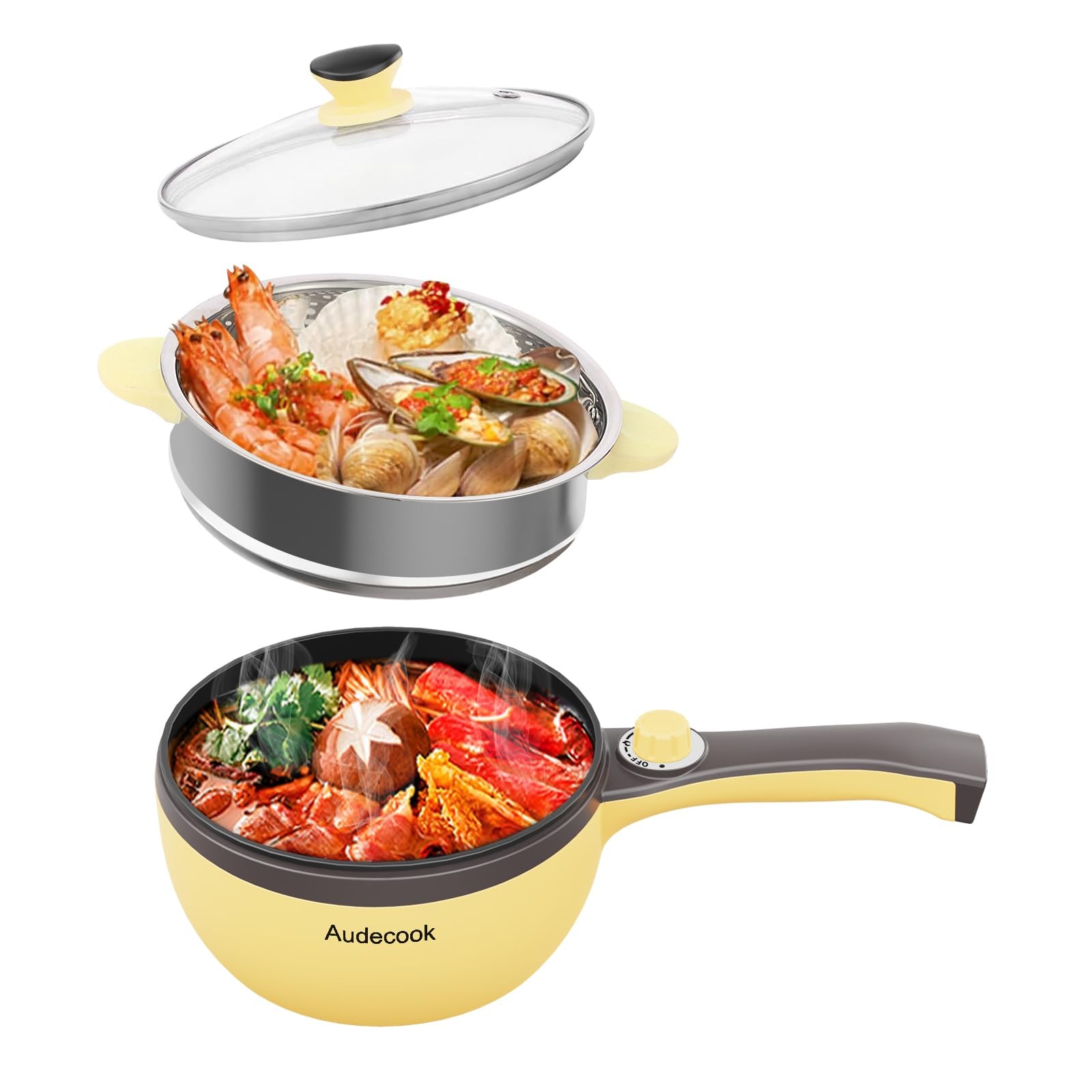 Padella Elettrica con Vaporiera 20cm | Mini Hot Pot Portatile 600W