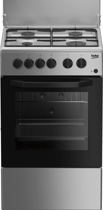 Cucina Fornello a Gas 4 Fuochi con Forno Elettrico BEKO Silver 50 x 50 cm NUOVO, fotografia 3 di 10