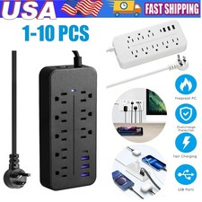 1-10 PCS 8-Outlet Surge Protector US Power Strip with 8 AC Outlets 3 USB Type-C