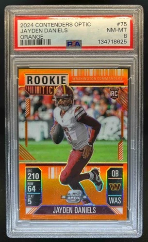 2024 Contenders Optic Jayden Daniels Rookie Ticket RC Orange Prizm #/75 PSA 8