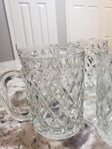 Arcoroc Paul Sebastian Fine Crystal Mugs 12oz Vintage NOS, 4 3/8"t x 4 3/4"