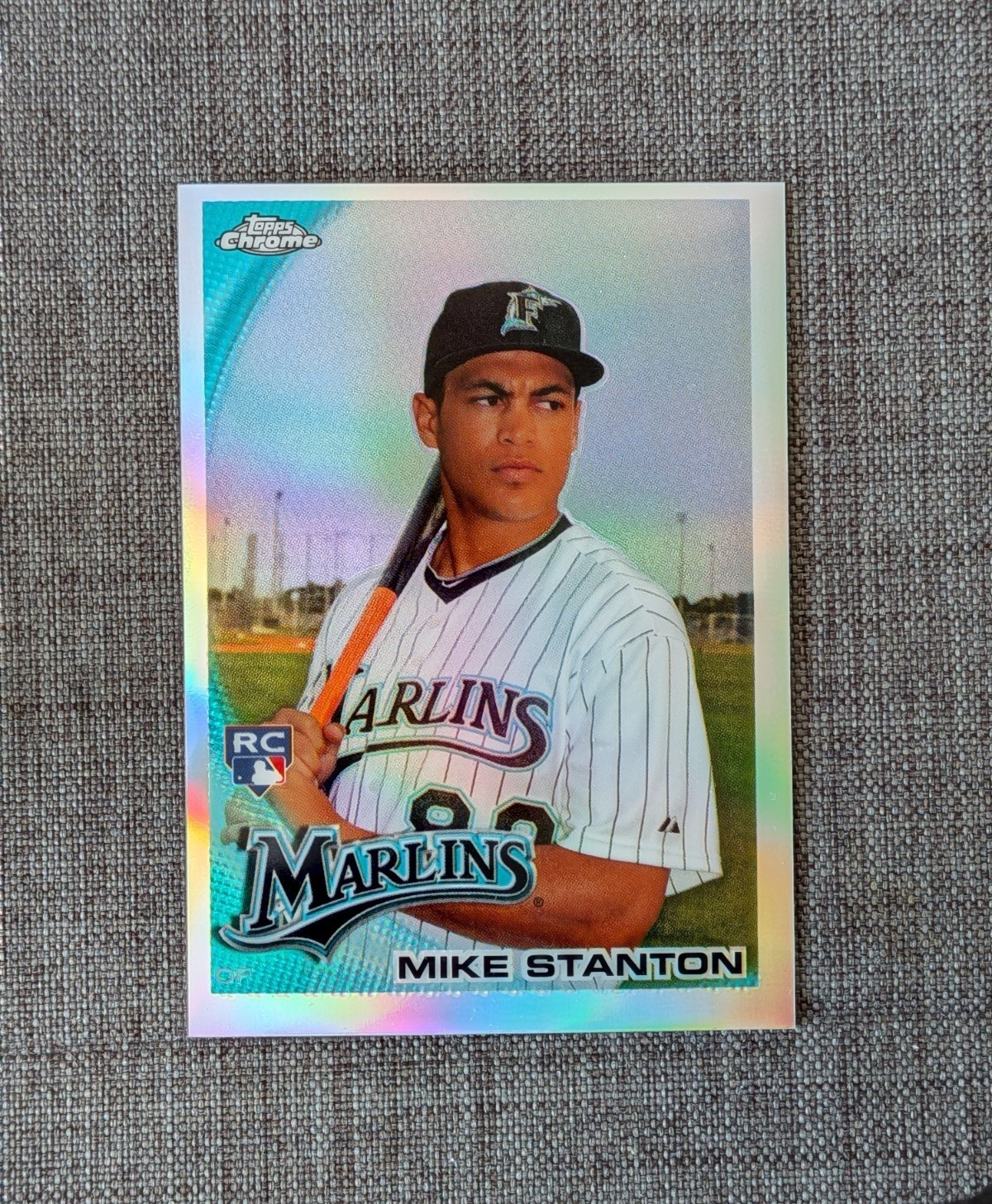 Giancarlo Stanton Rookie Refractor - 2010 Topps Chrome #190 Mike on Card (RC)