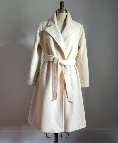 RALPH LAUREN IVORY WOOL CASHMERE BLEND WRAP COAT w/ MATCHING SASH BELT Sz 12
