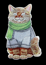 Large Cat-Themed Embroidered iron on Patch 5 x 3 inch FREE SHIPPING