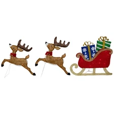 Northlight Set of 3 Lighted Reindeer  Sleigh Outdoor Christmas Decoration 25.25"