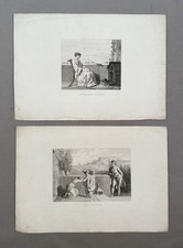 Cantharide Sklave und Idylle, Paar alte Stiche nach Hamon, 19. Jh.