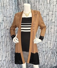 Misook brown black knit long cardigan duster open jacket plus tank topset S
