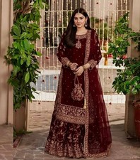 Beautiful Wedding Wear Velvet Kurta Palazzo With Dupatta For Women