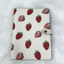 COACH Notebook With Strawberry Print In Canvas/Leather Chalk Multi CAO44 NWT
