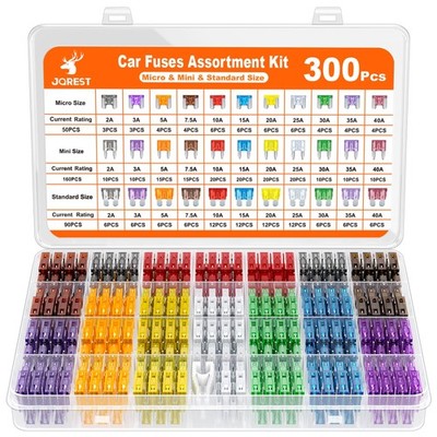 JOREST 300Pcs Car Fuse Assortment Kit, 160 Mini Blade Fuses Automotive + 90... 